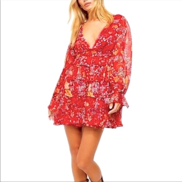 Free People Red Floral Dress - Picture 1 of 5